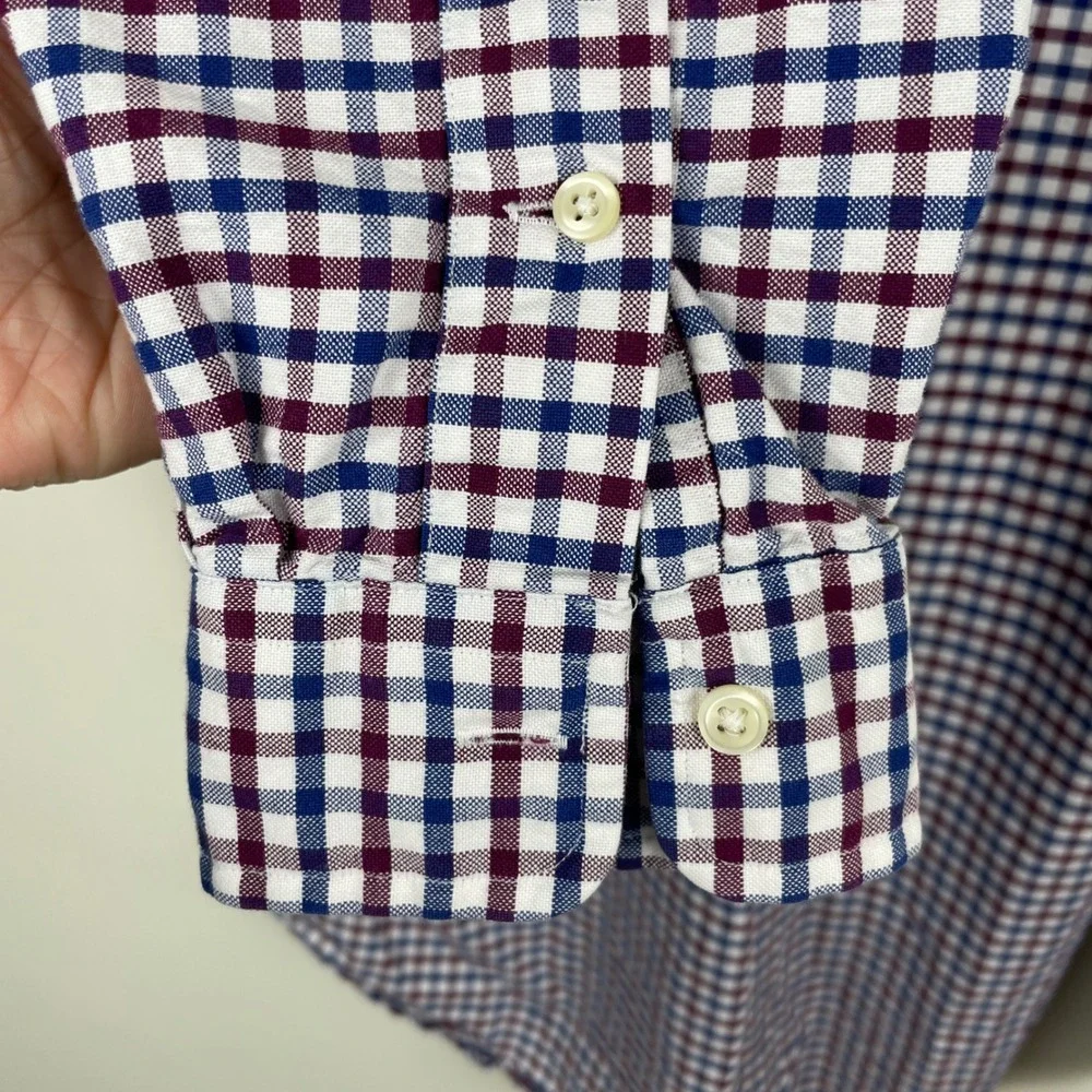 Ralph Lauren Mens Gingham Button Down Shirt Large Navy Blue Burgundy Cotton‎ L/G